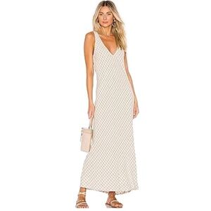 RACHEL PALLY Sz LARGE Linen Neutral Gingham Maxi Dress Sleeveless Tank V Neck